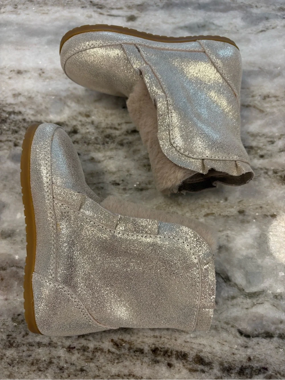 Sparkling Gold Fur-Trim Kids Boots Retail $145